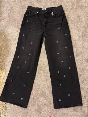 Pistola Black Wide-Leg Jeans with Silver Eyelet Detail